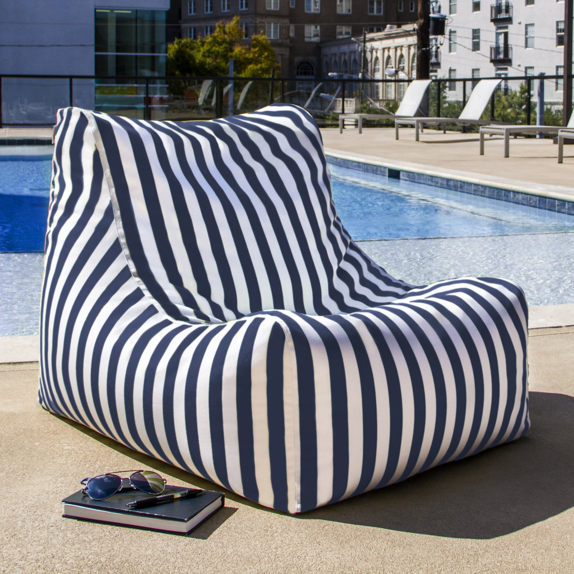 Sag Harbor Outdoor Bean Bag Chair, Navy Stripes