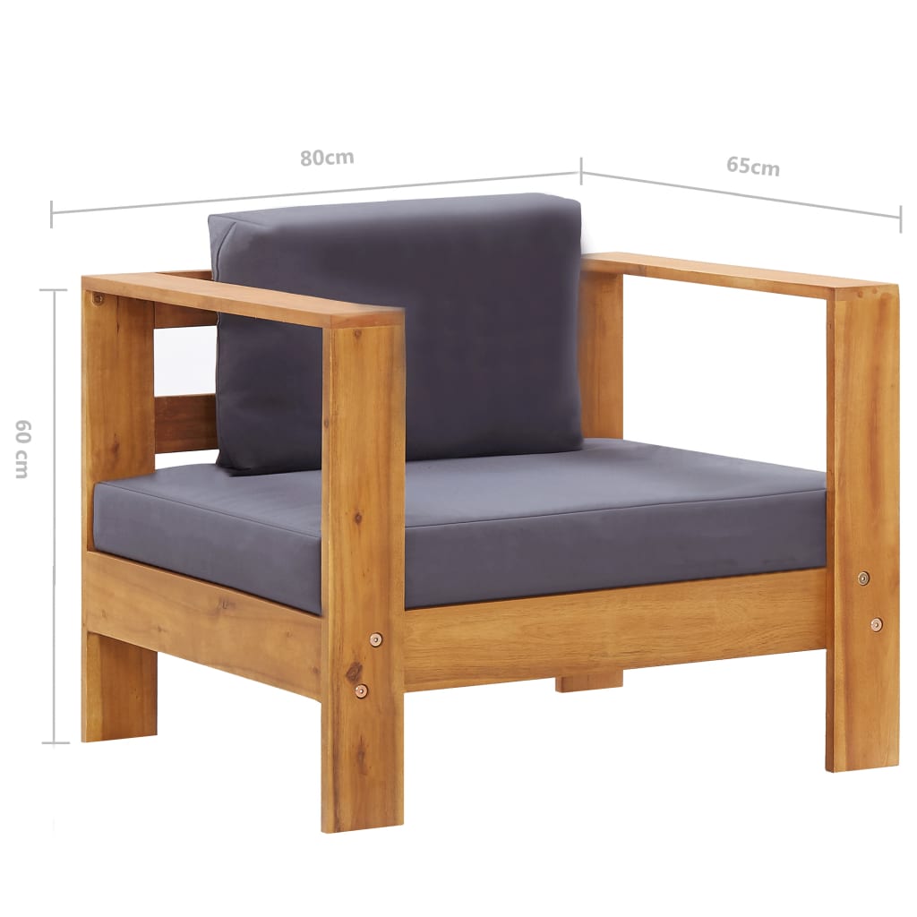 vidaXL Patio Sofa Chair with Cushion Dark Gray Solid Acacia Wood-4