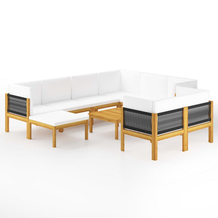 vidaXL 10 Piece Patio Lounge Set with Cushions Cream Solid Acacia Wood-0
