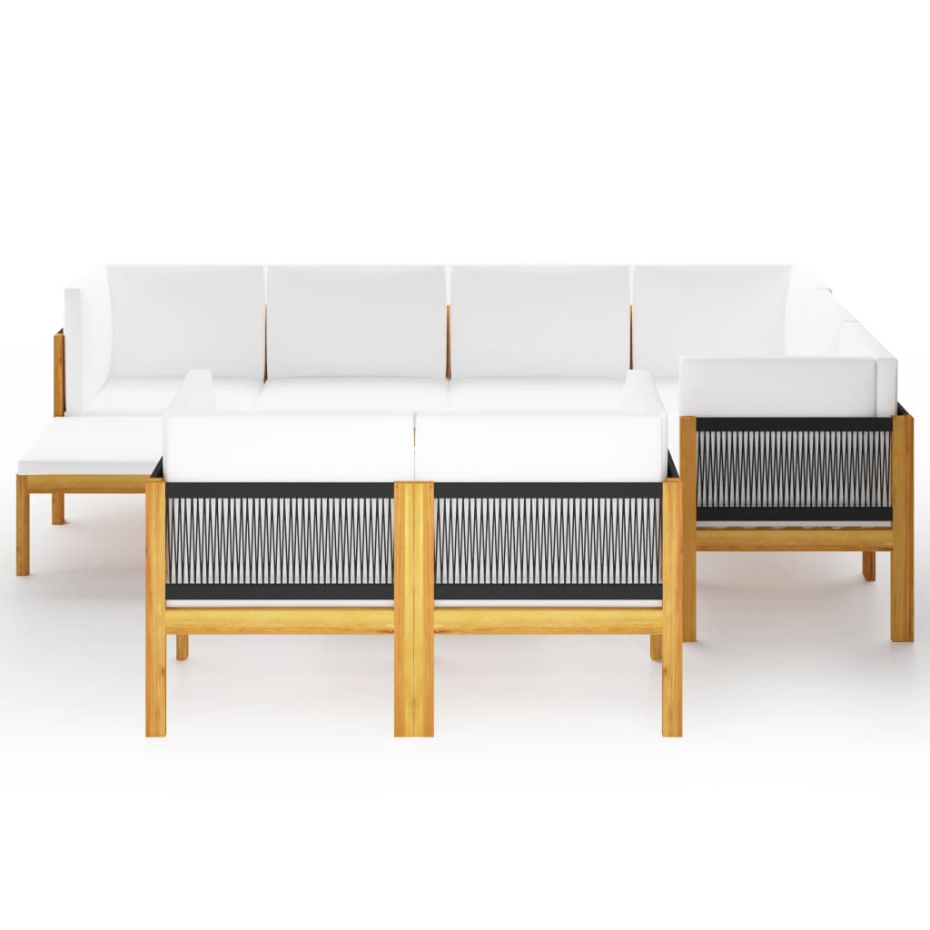 vidaXL 10 Piece Patio Lounge Set with Cushions Cream Solid Acacia Wood-3