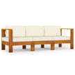 vidaXL 3-Seater Patio Sofa with Cream White Cushions Solid Acacia Wood-0