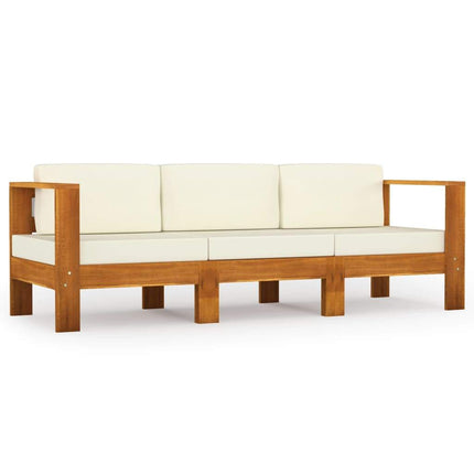 vidaXL 3-Seater Patio Sofa with Cream White Cushions Solid Acacia Wood-0