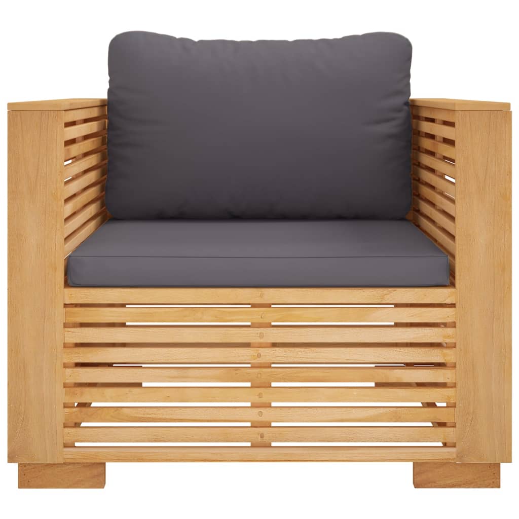 vidaXL Patio Sofa Chair with Dark Gray Cushions Solid Wood Teak-1