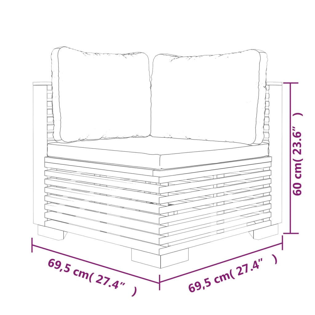 vidaXL 6 Piece Patio Lounge Set with Cushions Solid Wood Teak-8