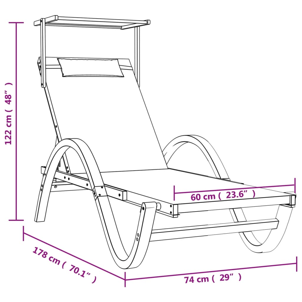 vidaXL Sun Lounger Chair with Canopy Furniture Textilene and Solid Wood Poplar-9