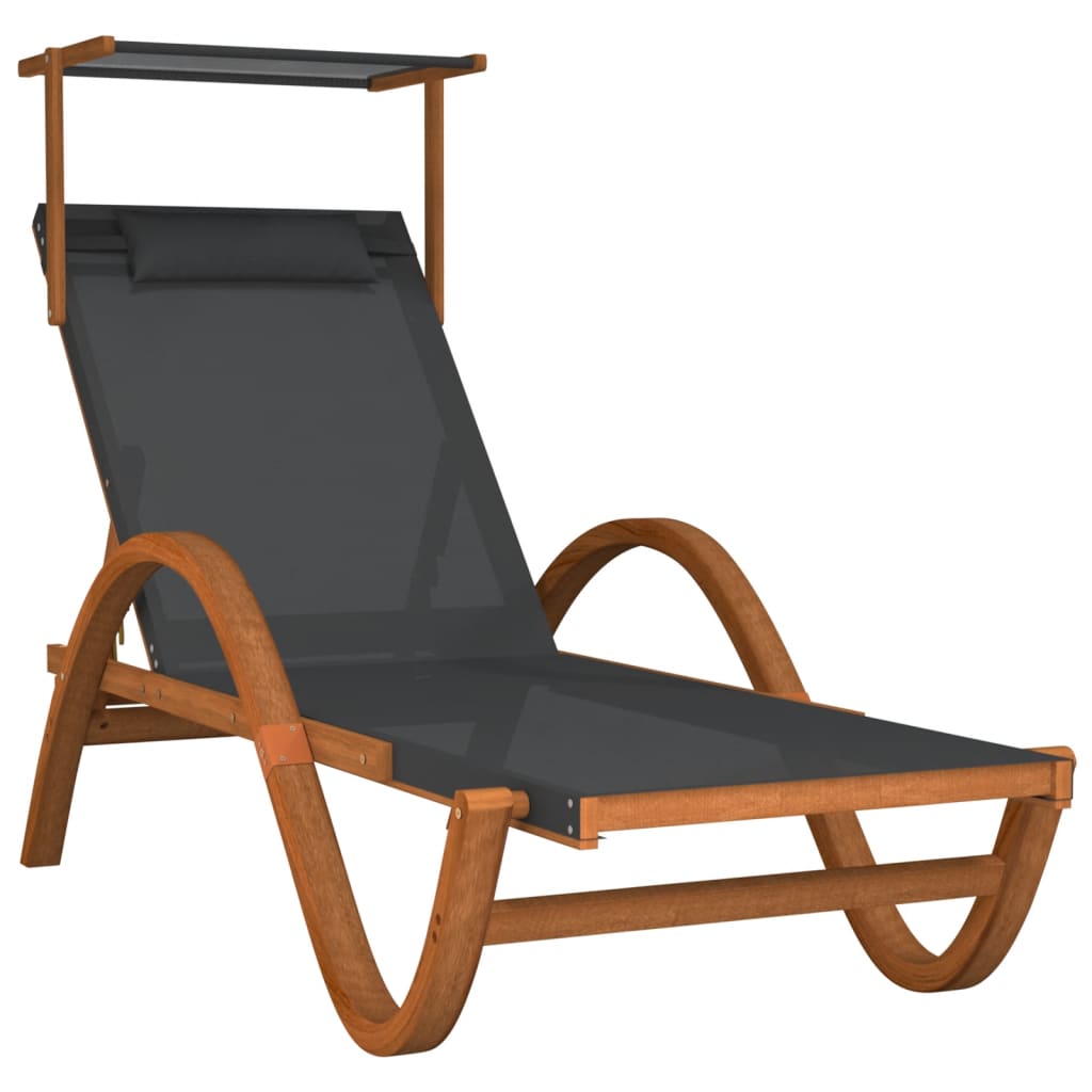 vidaXL Sun Lounger Chair with Canopy Furniture Textilene and Solid Wood Poplar-7